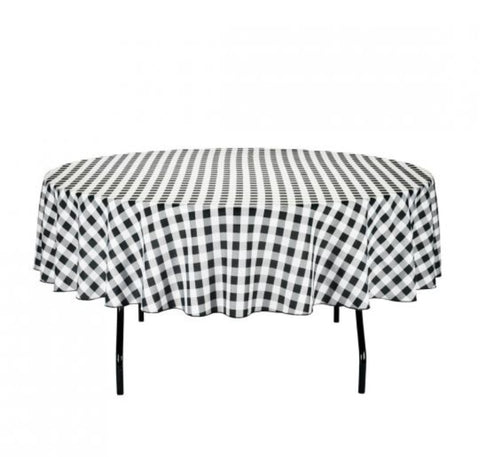 Linen checkered black and white 90" round